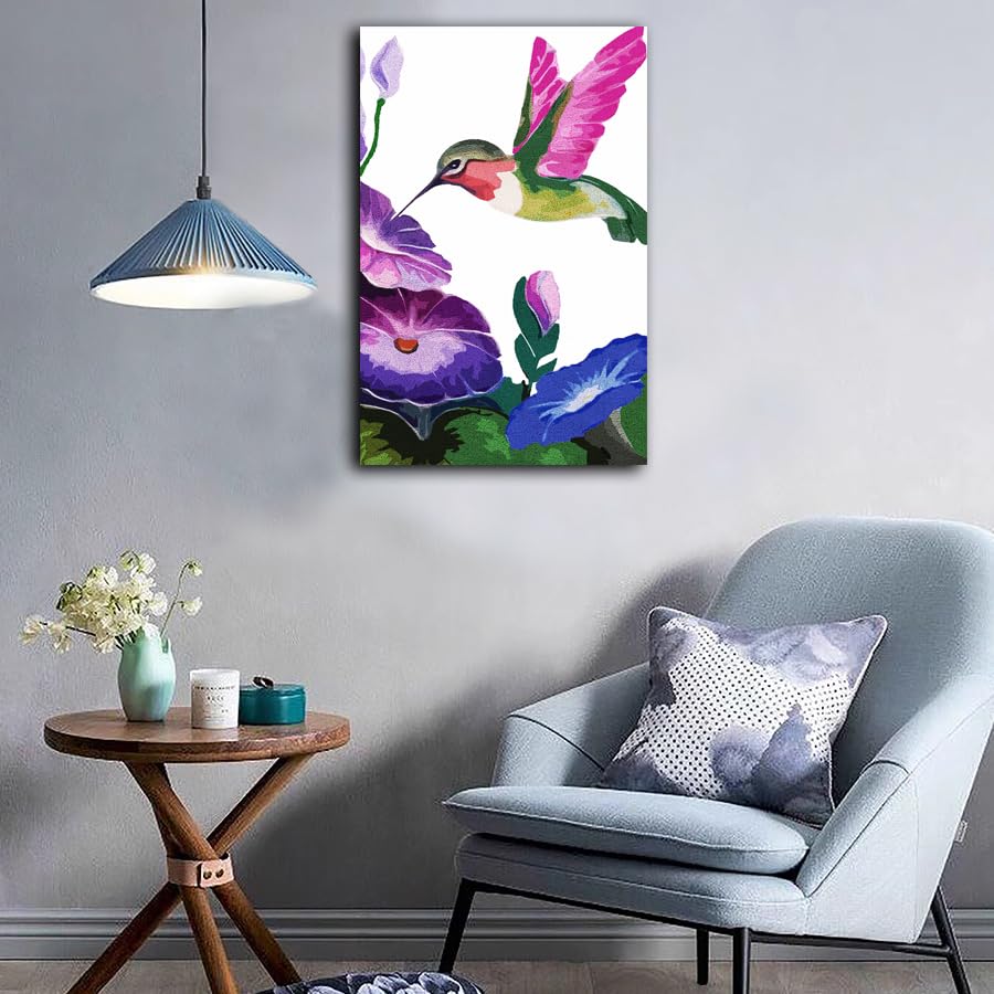 Image of YAKOLECI Latch Hook Kits for Adults, Color Printed DIY Rug Crafts Arts Carpet for Home Decoration Festival Gift 23.6''X15.8'' (Flower Hummingbird)