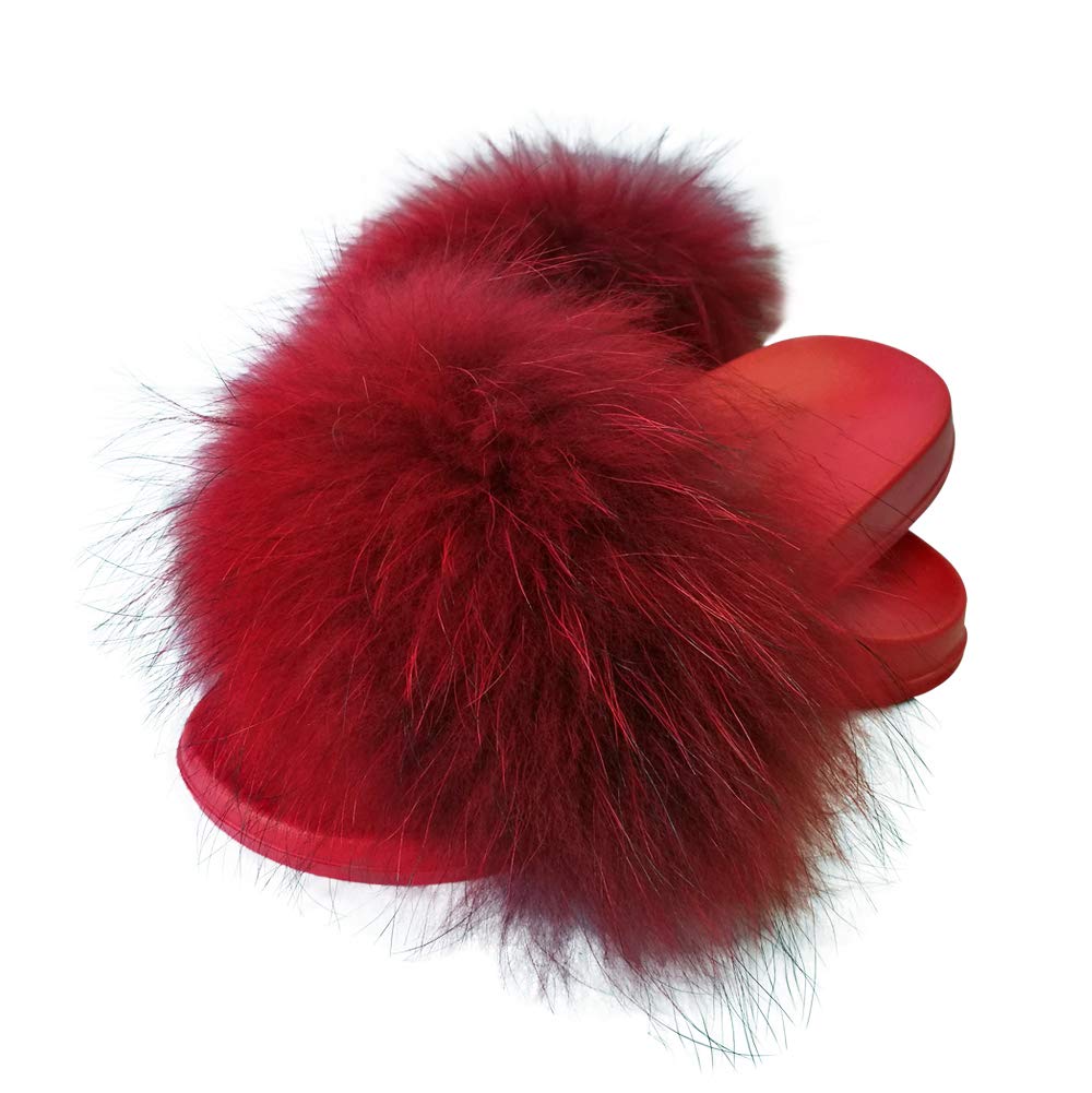 HIPRETTYUS Women's Real Fox Fur Slides, Fluffy Fur Sandals for Indoor/Outdoor Comfort