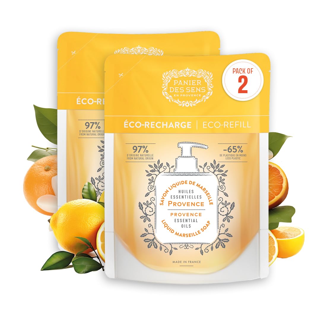 Liquid Hand Soap Refill - Provence Hand Wash – Panier des Sens - Active Ingredient Coconut Oil - Savon de Marseille Made in France - Hand Wash Refill 97% Natural Ingredients - Vegan Soap 2x500ml