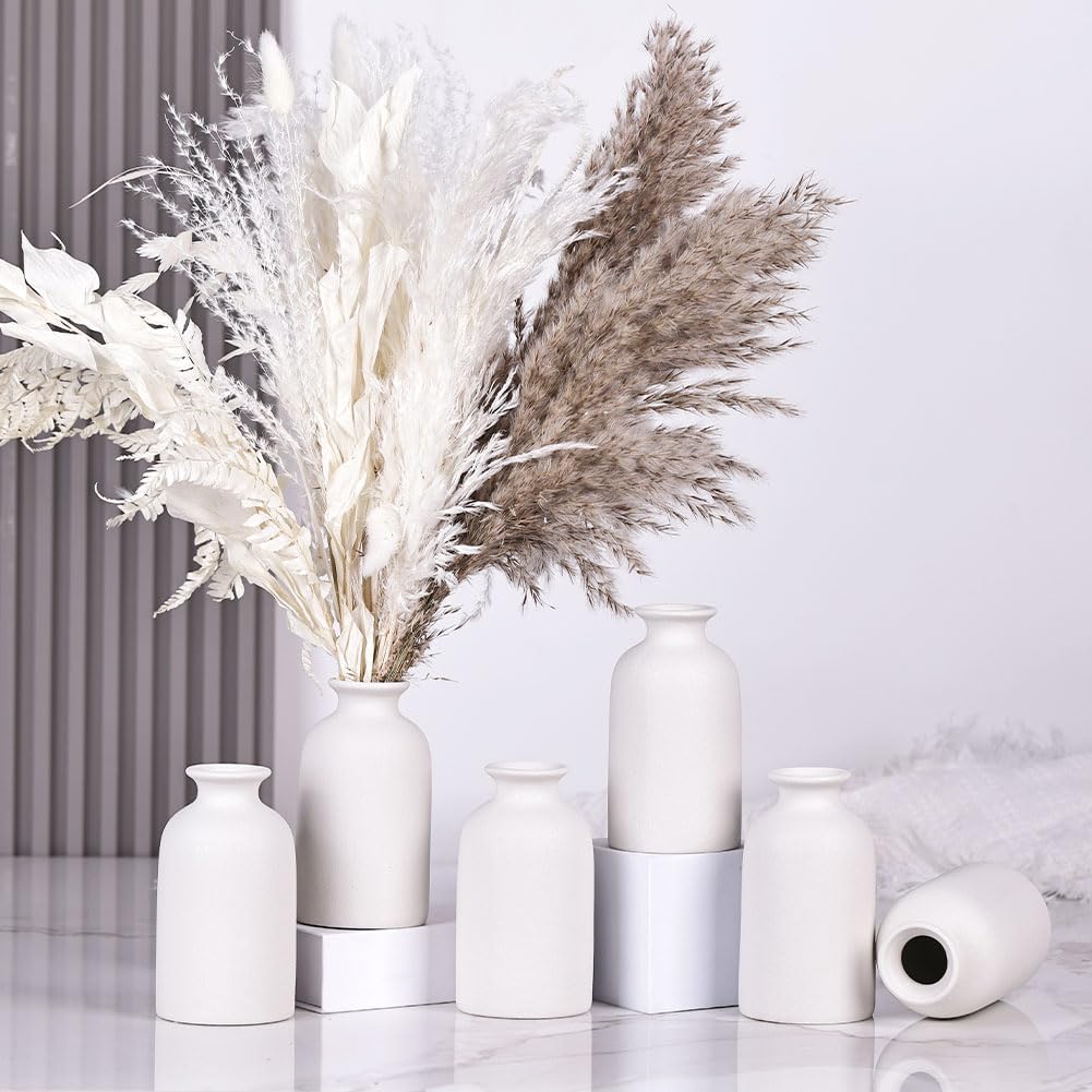 Set di 6 mini vasi bianchi in ceramica bianca per fiori, vaso moderno per la decorazione della tavola, piccolo vaso bohémien per la decorazione della casa, centrotavola sfusi per matrimoni, casa