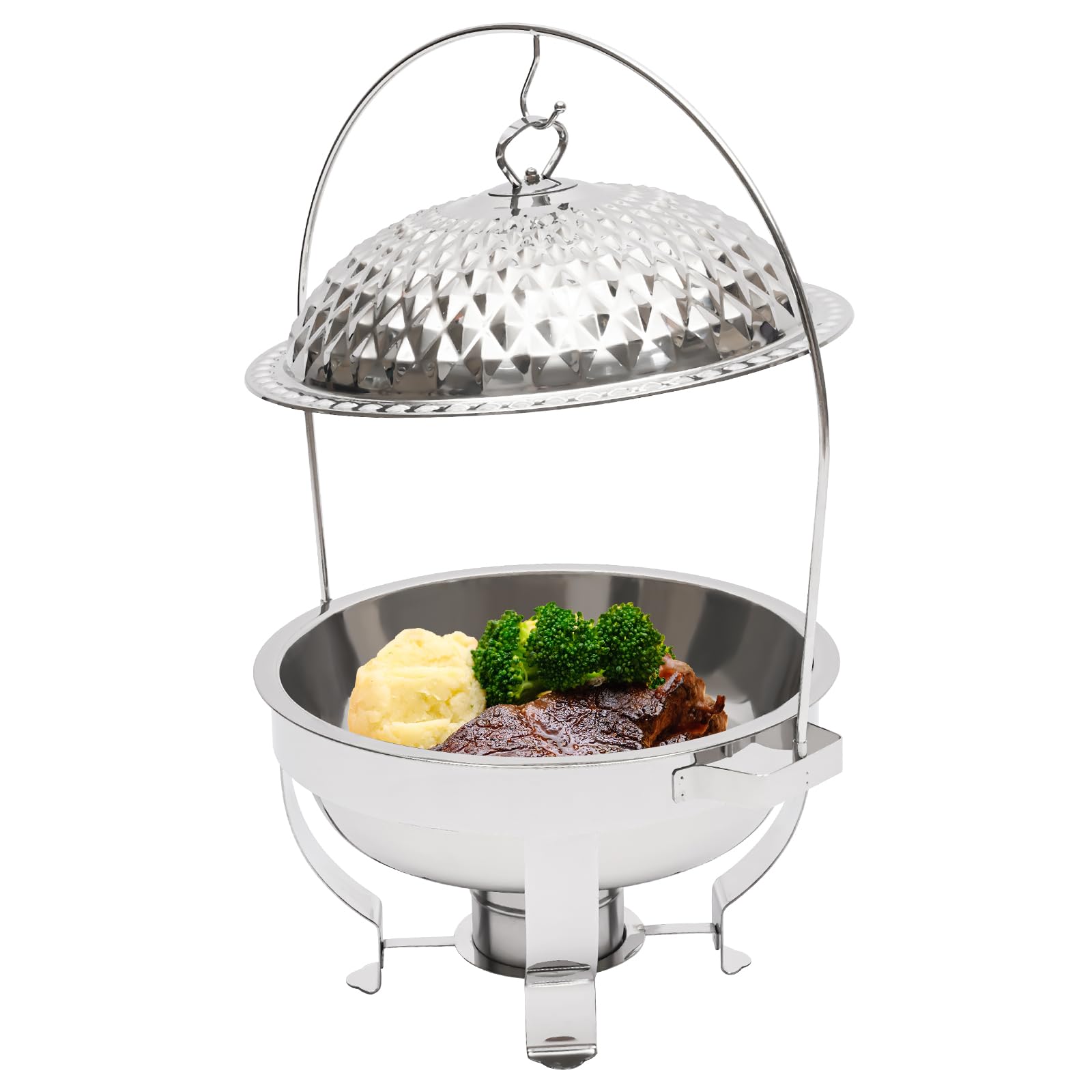 JKJZSALJ Chafing Dish Buffet Set, 4.76Qt Stainless Steel Round Chafer With Hanging Lid, Freestanding Buffet Warmer For Dining And Catering,Silver,4.5L