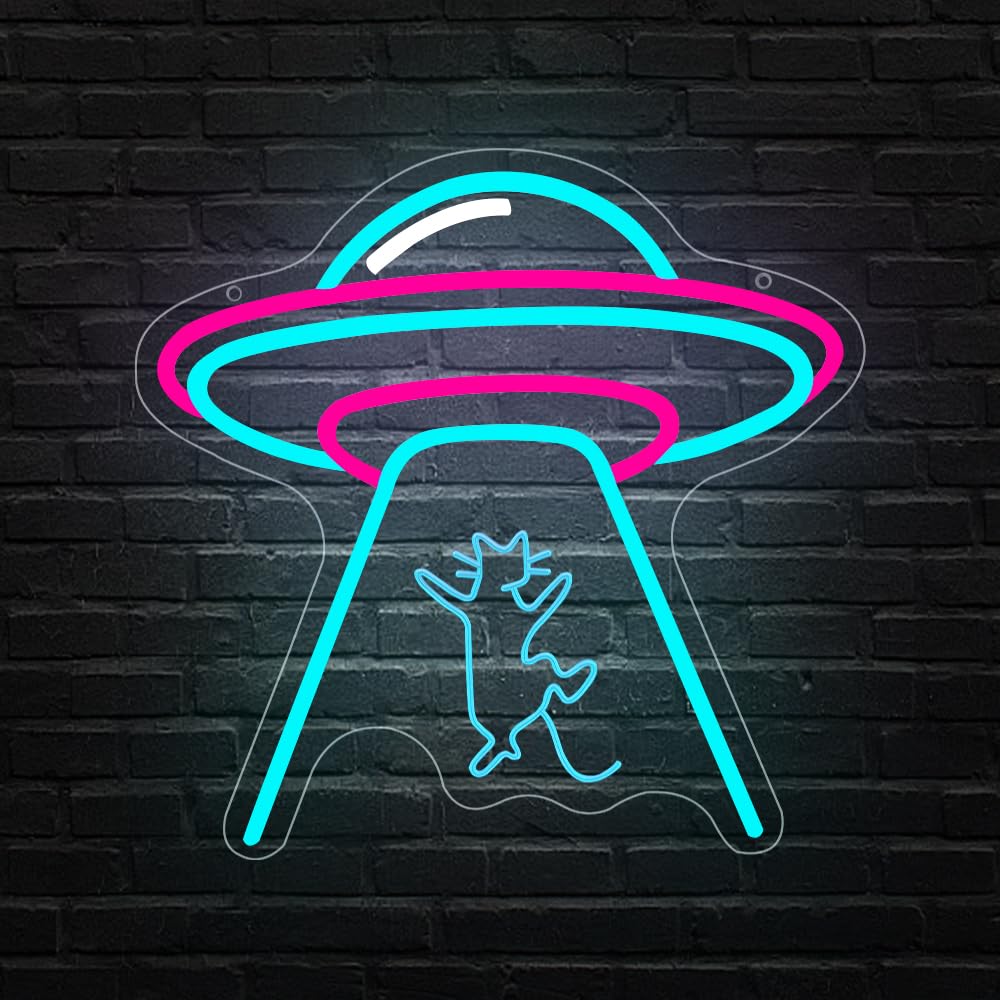 UFO Cat Neon Sign Spaceship Neon Signs Anime LED for Wall Decoration USB Light for Cat Decoration Game Room Home Party Bedroom Bar Pub Room Decor