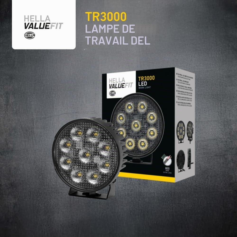 HELLA Valuefit 1G0 357 113-002 Led-Projecteur De Travail Tr3000 - 12/24V - 3000Lm - Montage En Saillie/Vissé - Support De Montage Pivotant - Éclairage Du Champs Proche - Câble: 800Mm