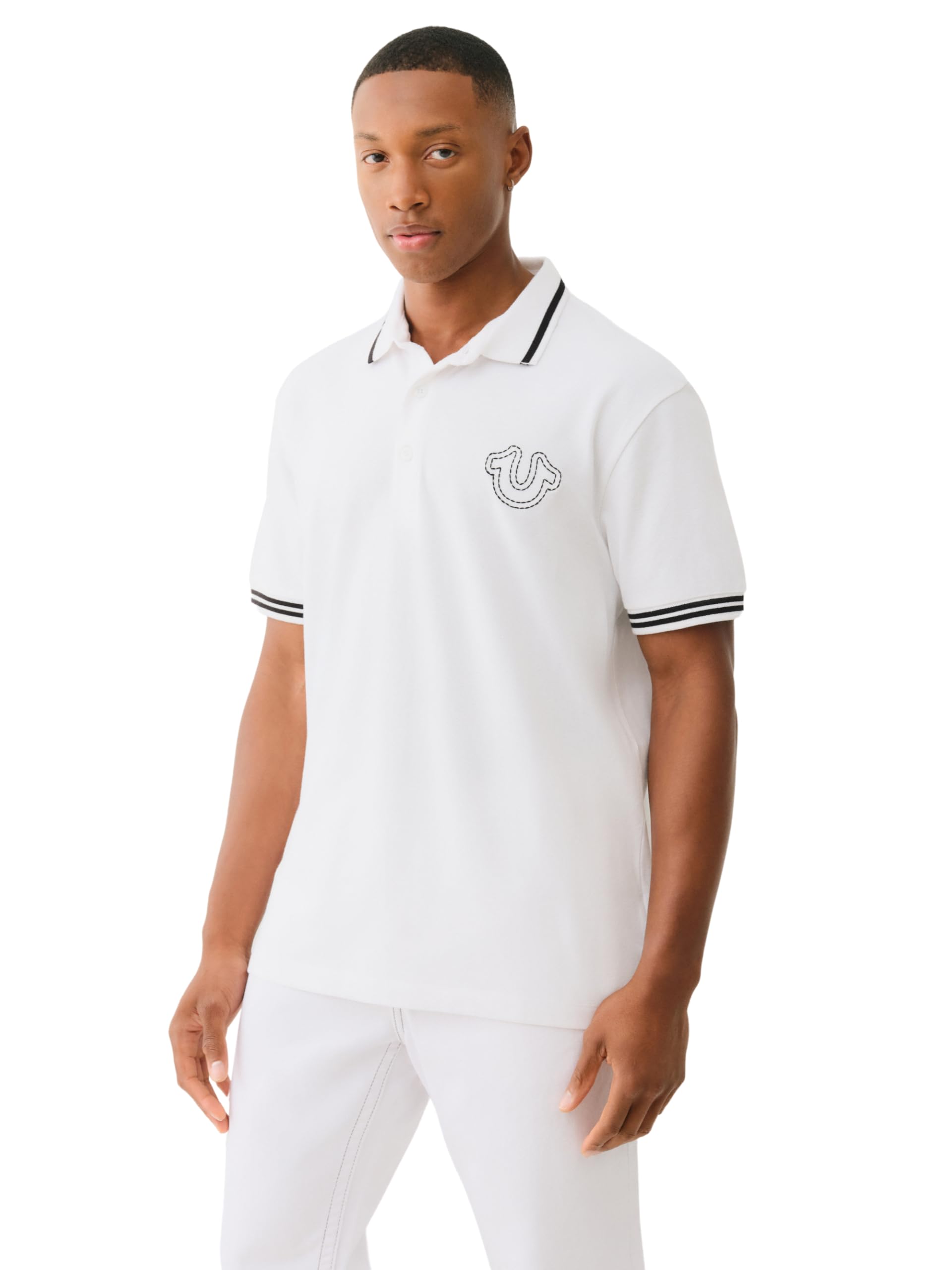 True Religion Men's SS Buddha Patch Polo | Short Sleeve Polo Shirt with Buddha Logo, Optic White, S