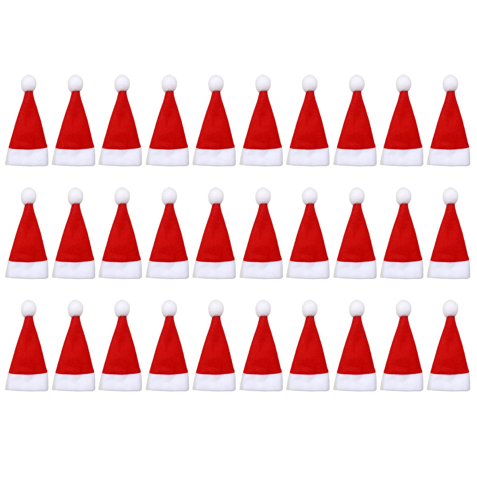 Queenyard Red/White 30Pcs Santa Hats Cup Bottles Christmas Santa Hat Silverware Holders For Silverware Cutlery Tableware