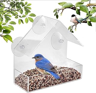 L-Lei Window Bird Feeder with Strong Suction Cups and Seed Tray, Outdoor Birdfeeders for Wild Birds, Finch, Cardinal, and Bluebird.Outdoor Bird Observation