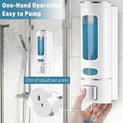 Miniatura 3 de Dispensador de jabón de manos montado en una sola pared, bomba de ducha blanca de 13.5 oz13.5 fl oz, dispensador de jabón de loción líquida