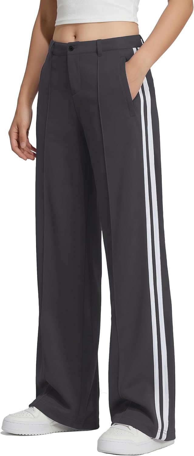Women's 28"/30"/32"/34" Inseam Wide Leg Dress Pants High Waist Straight Leg Track Pants with Belt Loops
