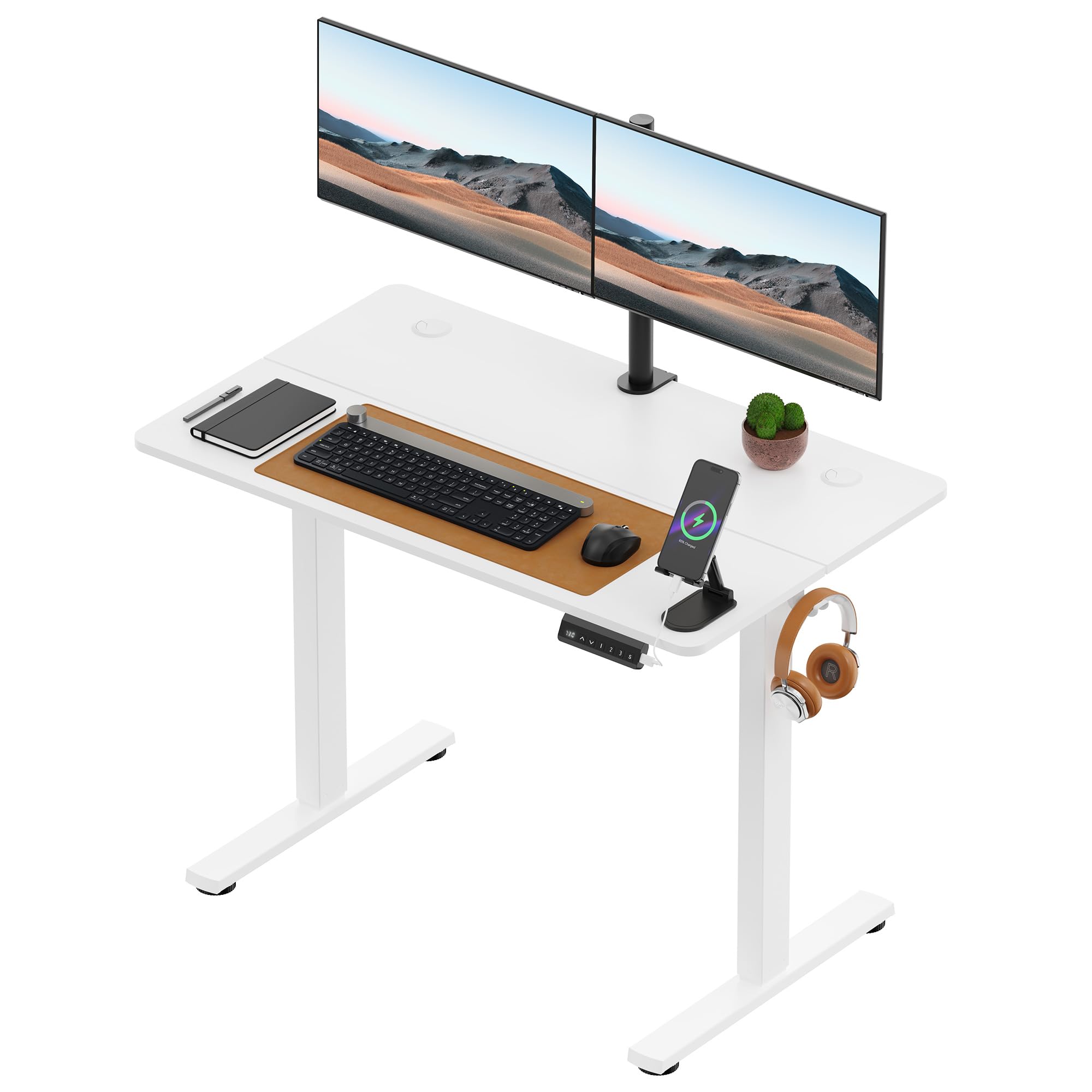 VonHaus Electric Standing Desk, USB-C Charging Height Adjustable Sit Stand Desk with Anti-Collision, Height Preset Technology & Cable Management, White Two Piece Desktop & Steel Frame, 100x60cm โ image 1