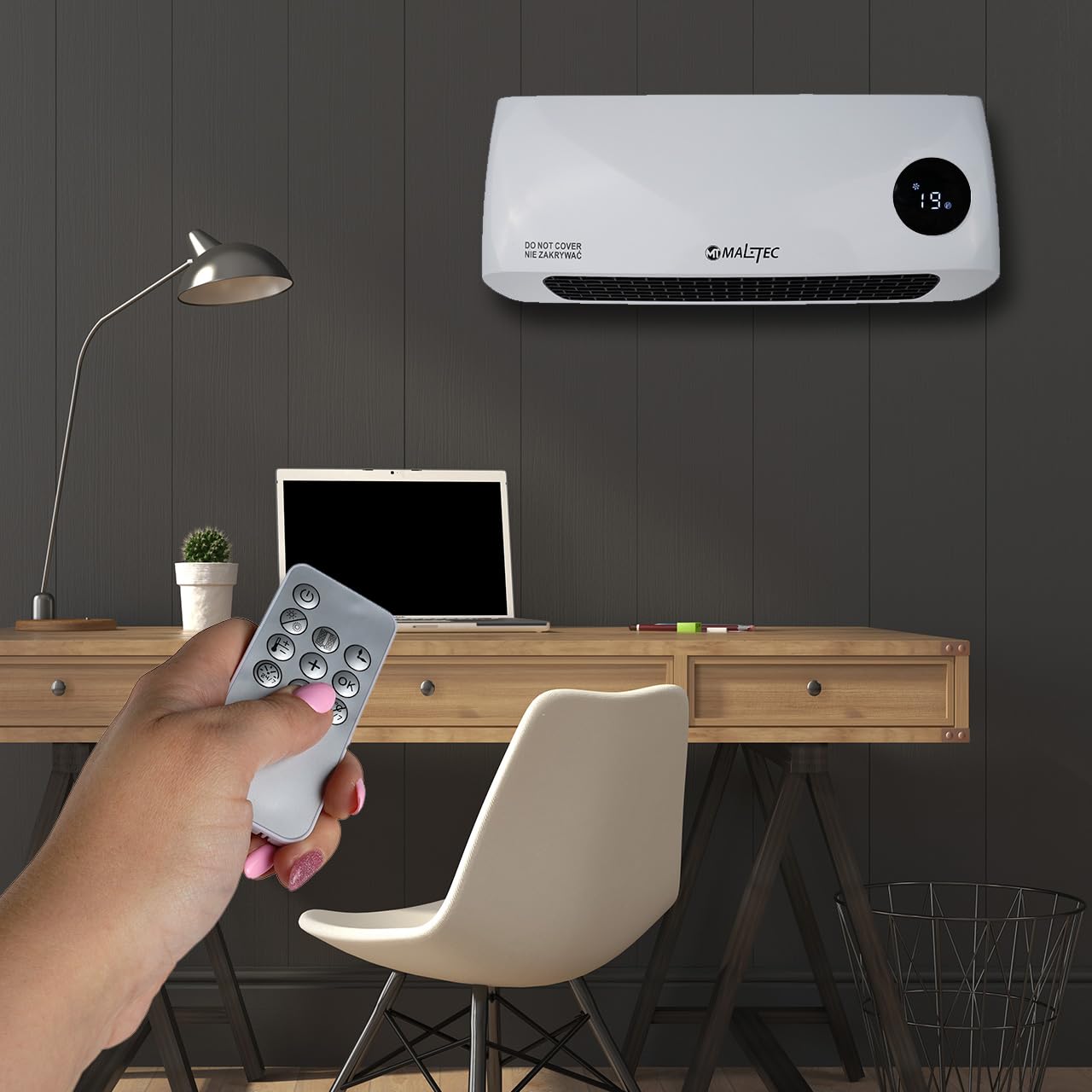 MalTec Termoventilatore in ceramica da parete con telecomando PT3800Wt | Riscaldatore rapido | Funzione antigelo | Riscaldatore | Adatto per casa bagno
