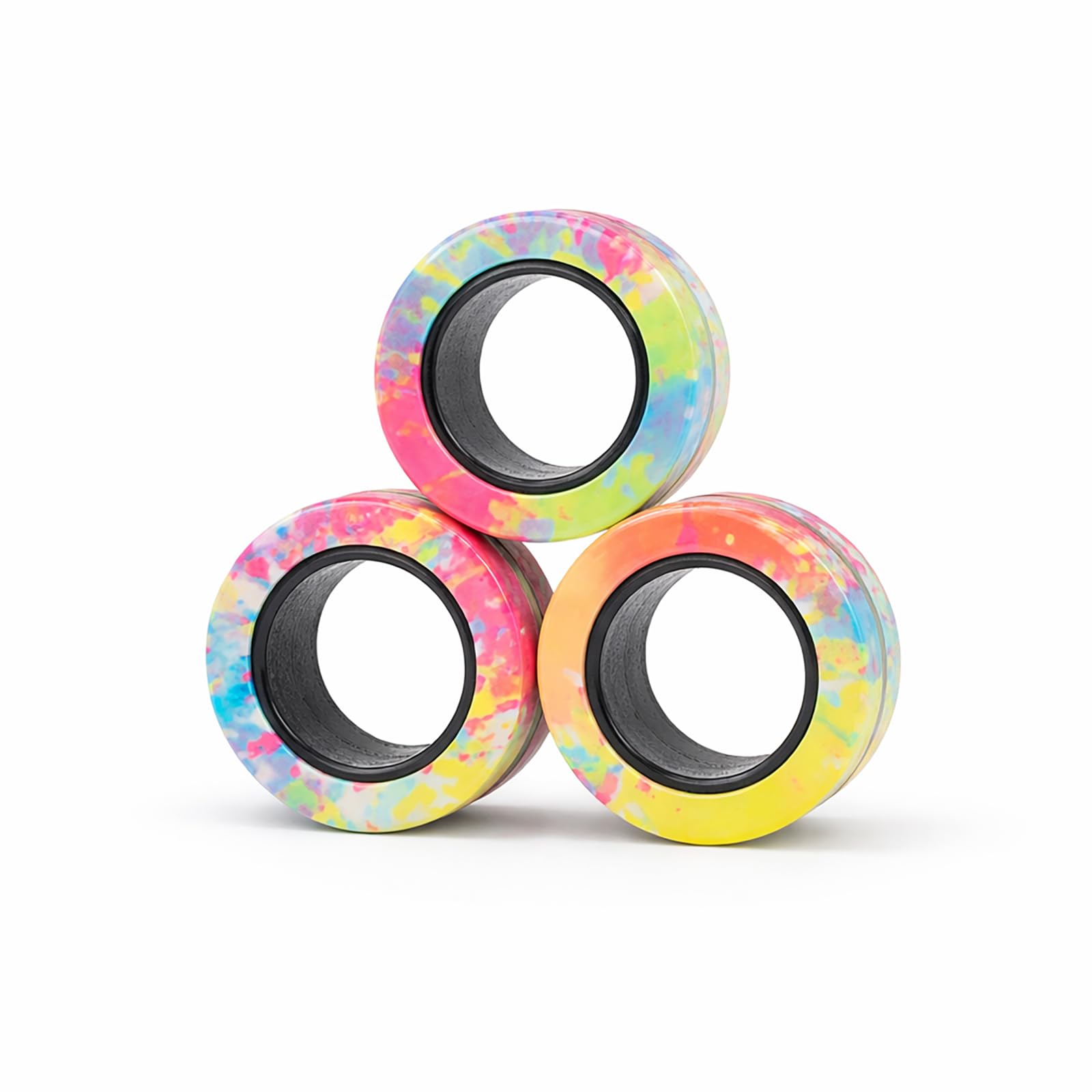 Magnetic Fidget Spinner Rings 3 Pack Tie Dye Finger Spinner Toys Snap Together Sensory Hand Toys Smooth Twisting Flipping Motion ABS Plastic Pocket Fidget Toy for Kids Adults โ image 1