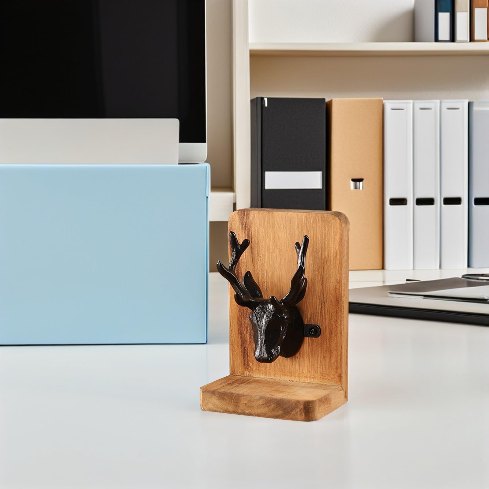 Mipcase Sujetalibros de Madera Estilo Nórdico Sujetalibros Rusticos para Escritorio para Estanteria Organizador de Libros para Decoración de Hogar