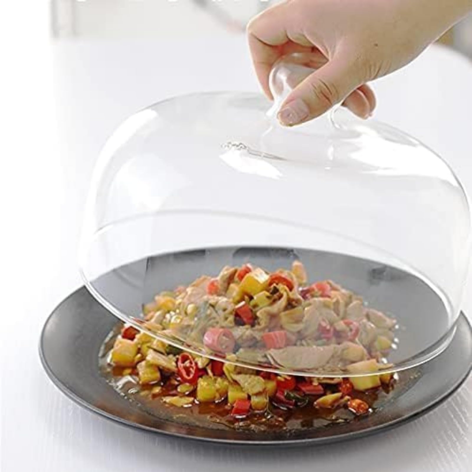 Copertura per forno a microonde in vetro borosilicato, copertura anti-schizzi, cupola multifunzione per torte con manico facile da impugnare, lavabile in lavastoviglie