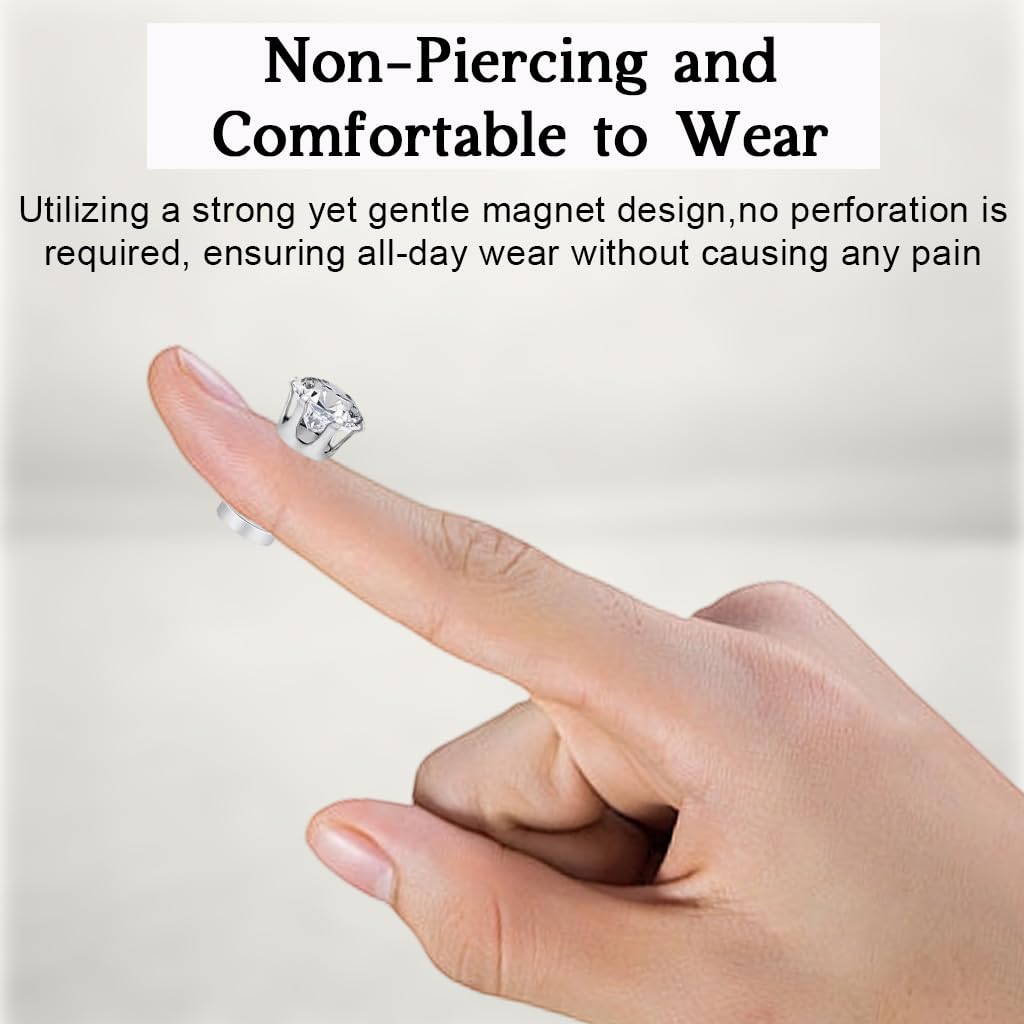SANNIDHI® 5 Pairs Earrings Set for Women 4/5/6/7/8mm Rhinestone Magnetic Shiny Clip-on Earring Round Cubic Zirconia Stud Earrings for Non-Pierced Ears 1