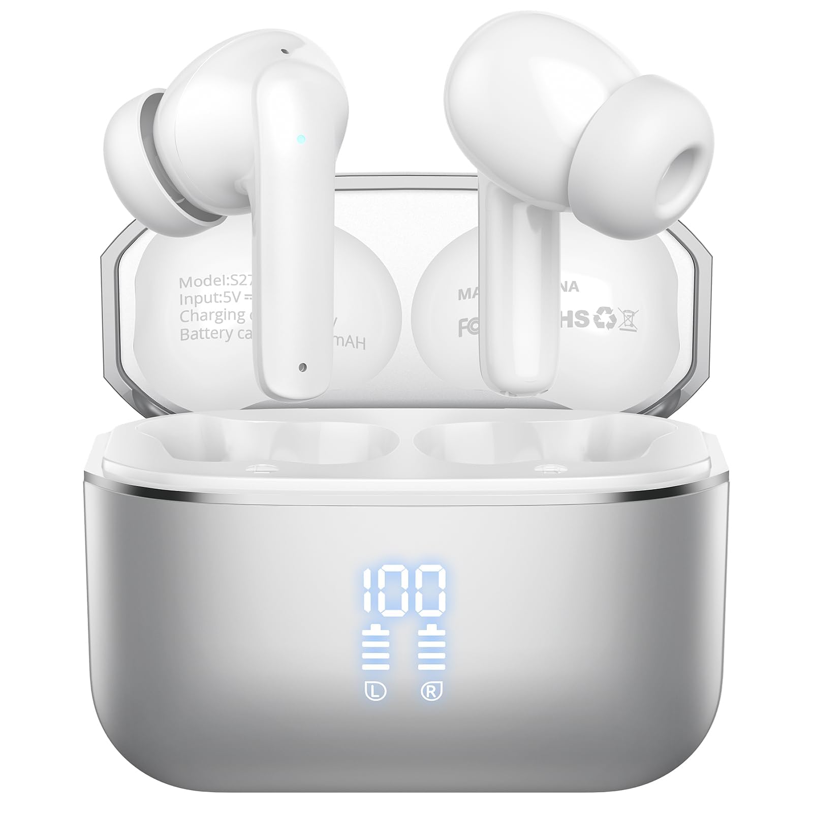 YOHOTA Wireless Earbuds, Bluetooth 5.4 Headphones in Ear with 4 ENC Noise Cancelling Mic 48H Playtime Wireless Earphones with HiFi Stereo Deep Bass IP7 Waterproof Touch Control Dual LED Display