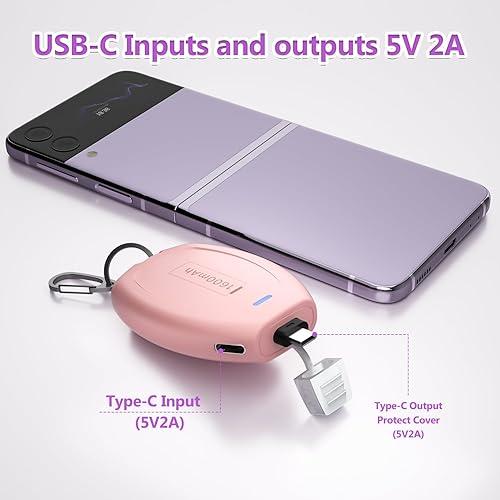 Miniatura 2 de LCLEBM Cargador de llavero para Android, mini banco de energía de emergencia de 1600 mAh, batería externa USB C ultracompacta, cargador de llavero