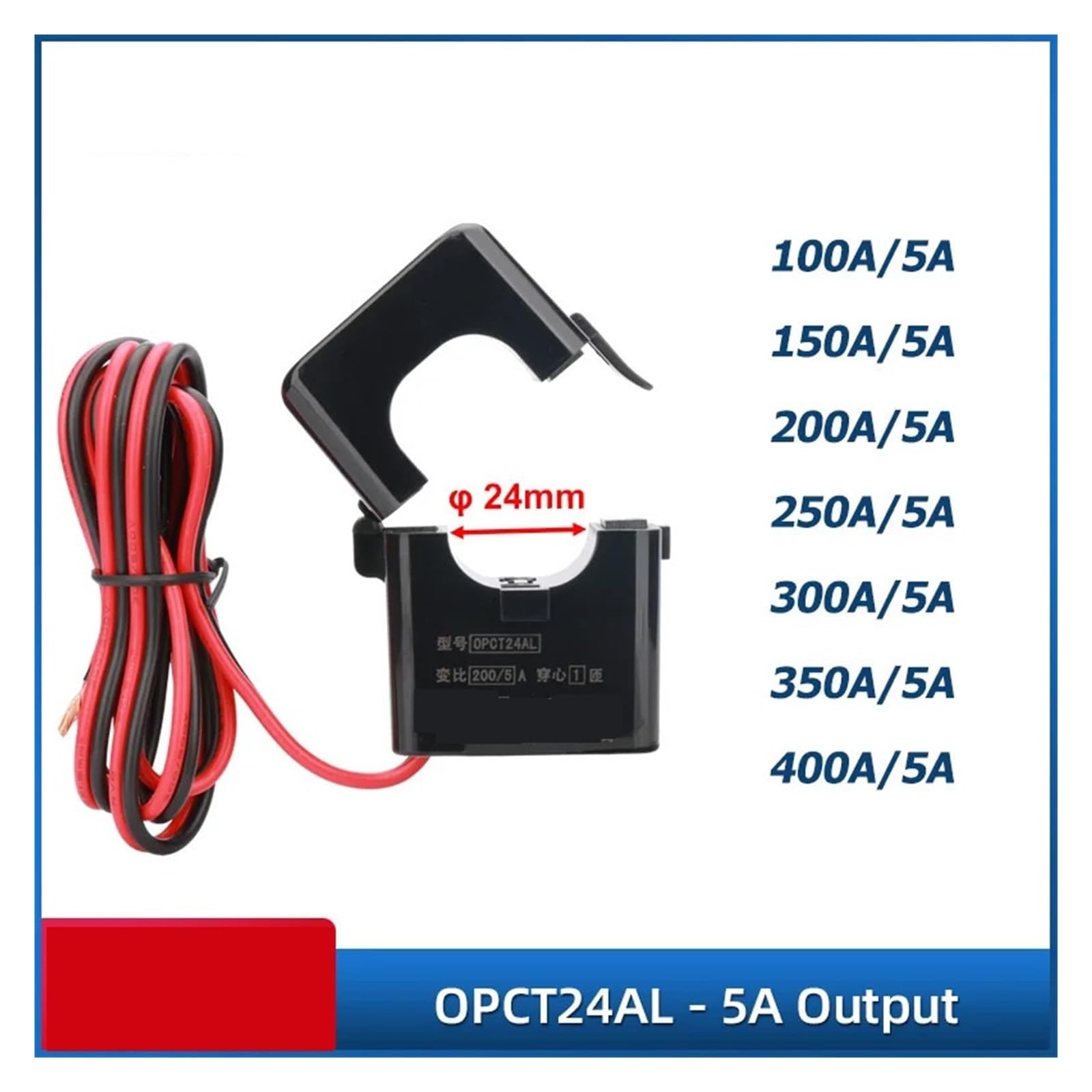 Transformador de corriente de núcleo dividido | OPCT24AGL 100/5 150/5 200/5A 250/5 400A 5A Abrazadera de CA abierta en sensor de transformación de corriente(350A - 5A)