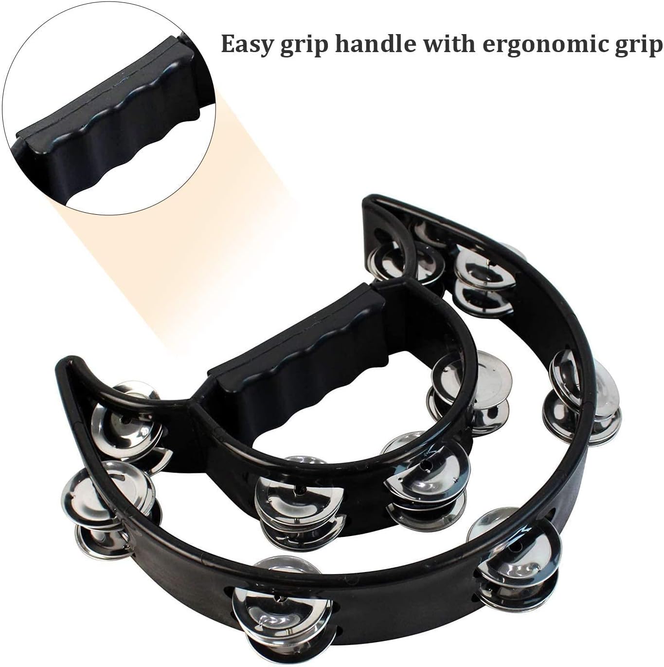 EASTROCK Double Row Tambourine and Stainless Steel Cylinder Shaker Hand Held Percussion Instrument for Kids, Adults, Professional Band Accompaniment