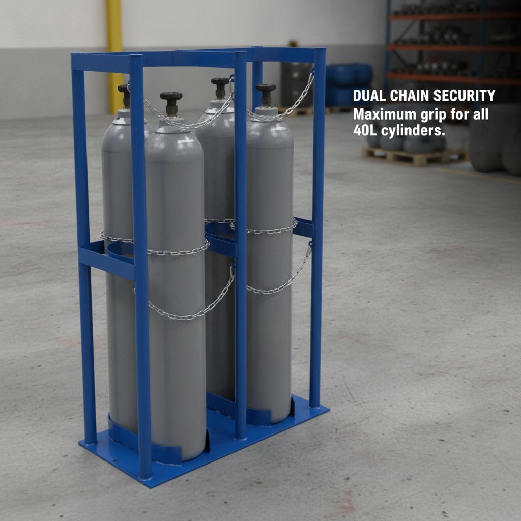 Supporto Rotante per Bombola Gas 40L con Base in Acciaio Zincato per Serbatoi Ossigeno Industriale Stoccaggio Stabile Carrello Mobile per Magazzino Officina , 40L, 3 bottiglie, standard 24cm