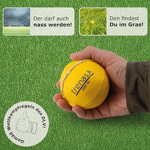 TRENAS Wurfball aus Leder - 200 Gramm - gelb - Für Wettkampf und Training