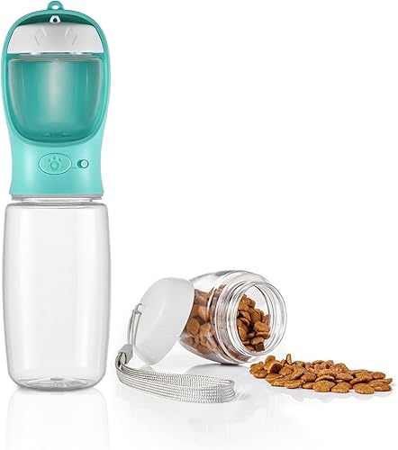 WePet Botella de agua portátil para perros con contenedor de alimentos, 19 onzas + 6 onzas, dispensador de agua para cachorros a prueba de fugas con
