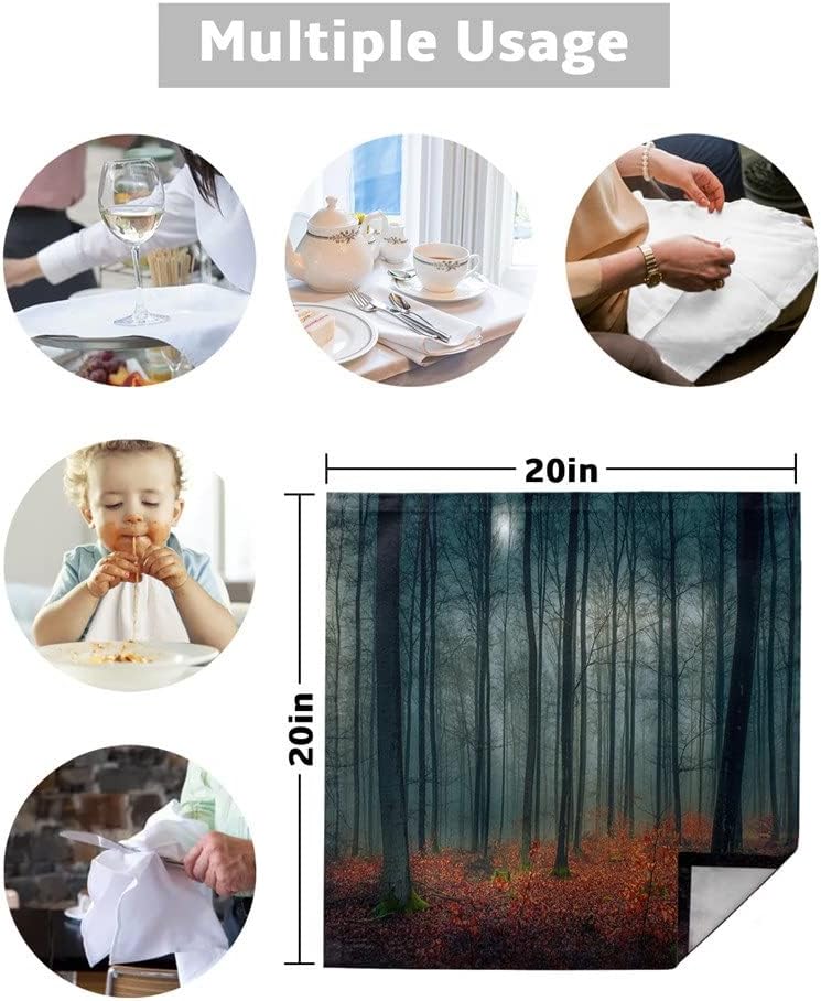 Autumn Forest Night Moon Table Napkin Cloth Set Wedding Party Handkerchief Restaurant Supplies Christmas Napkins(8pcs)