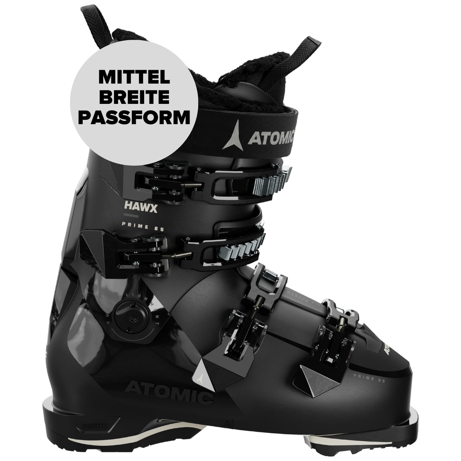 ATOMIC HAWX PRIME 85 W Skischuhe Frauen - Alpin-Skischuh in Black/Stone & Schwarz/Silber - Boots mit 3D Knöchel & Ferse für präzisen Sitz - mittelbreite Skistiefel für Fortgeschrittene