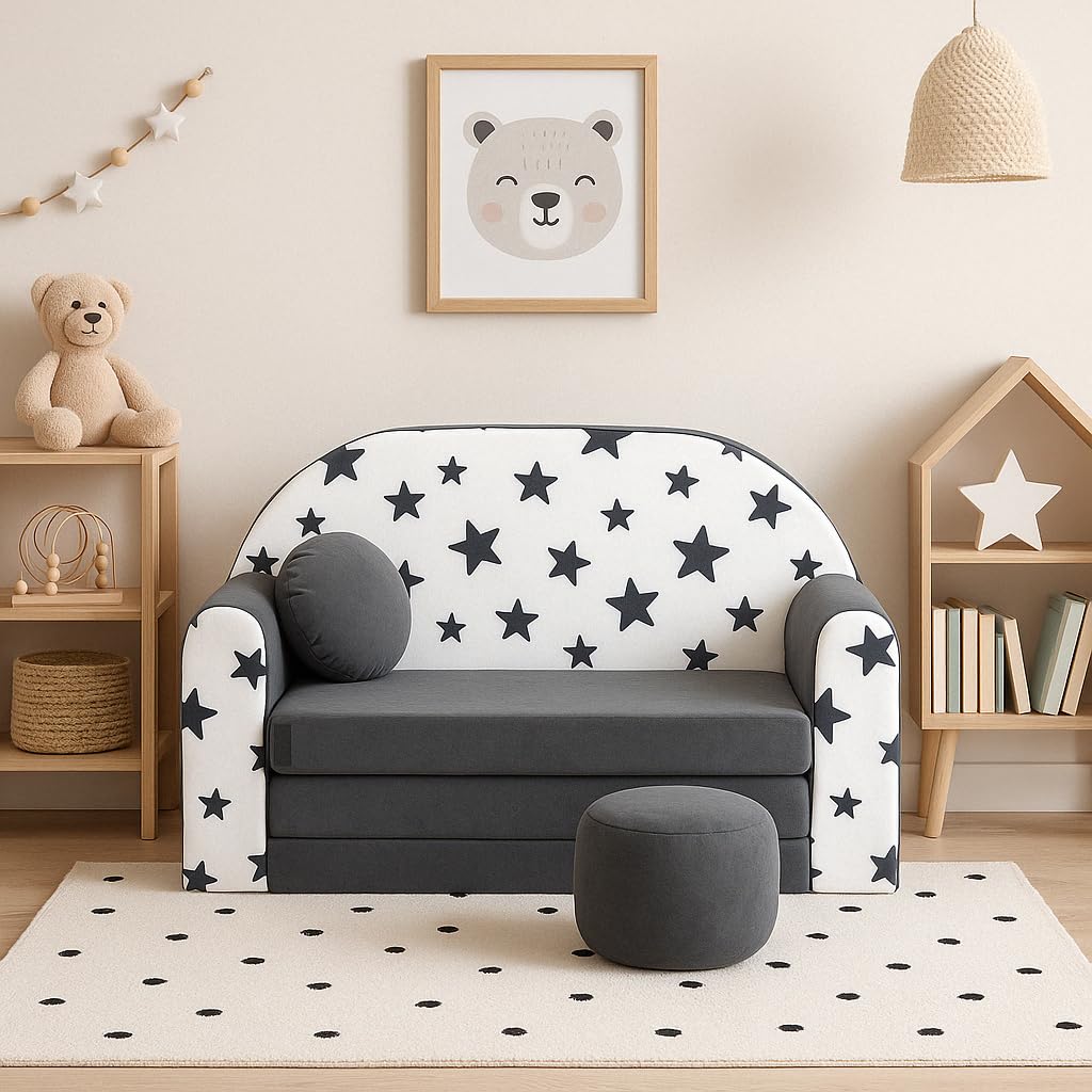 Kindersofa Kinder Couch mit Schlaffunktion ausklappbar 3in1 Kinder Sofa Spielsofa mit Bettfunktion Mädchen Jungen Sitzsack Minisofa Schlafsofa Kinderzimmer Schlafsessel (AC1)