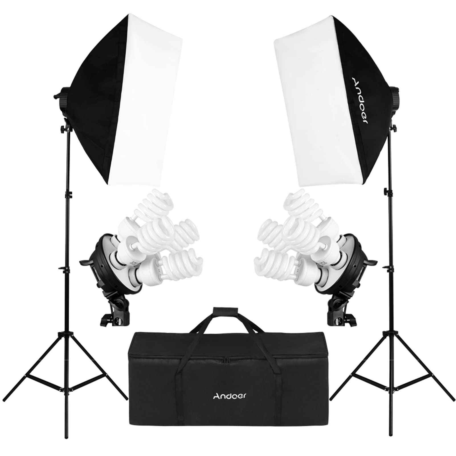 OUNA photography suit，Studio Photo Lighting Kit with 2 * Softbox / 2 * 4in1 Bulb Socket / 8 * 45W Bulb / 2 * Light Stand / 1 * Carrying Bag UK Plug 220V