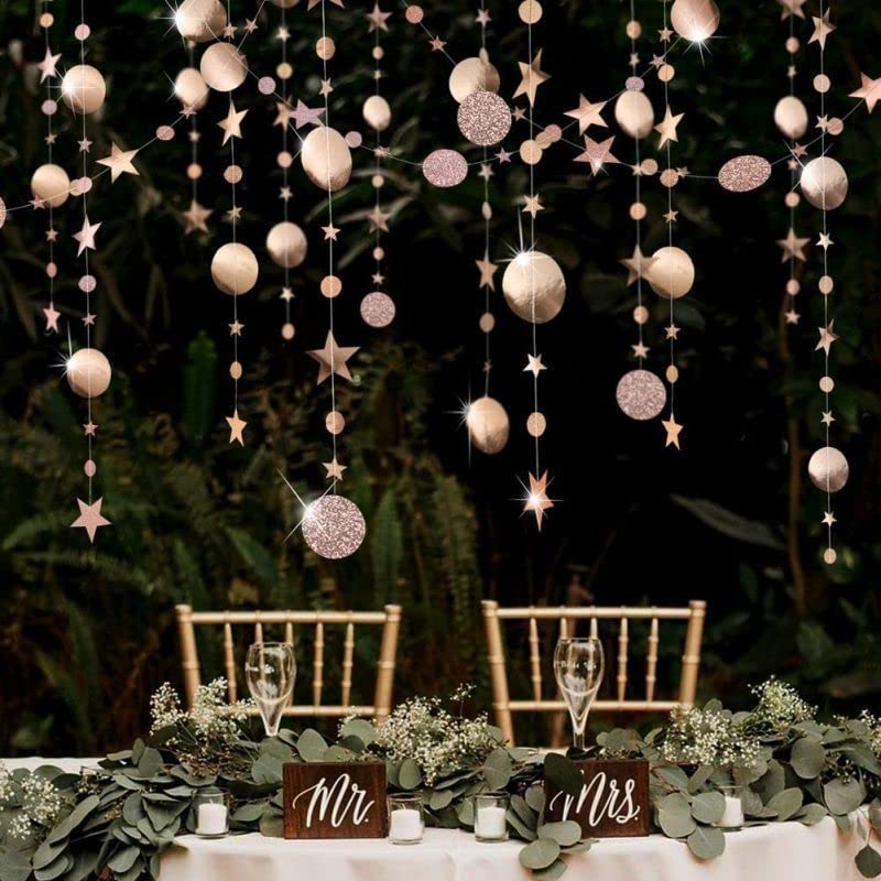 Image of Champaign Gold Party Decoration Champaign Gold Star Circle Dot Hanging Garland Hanging Streamer Decorations Star Bunting Banner Twinkle Backdrop for Wedding Anniversary Baby Shower Birthday Christmas
