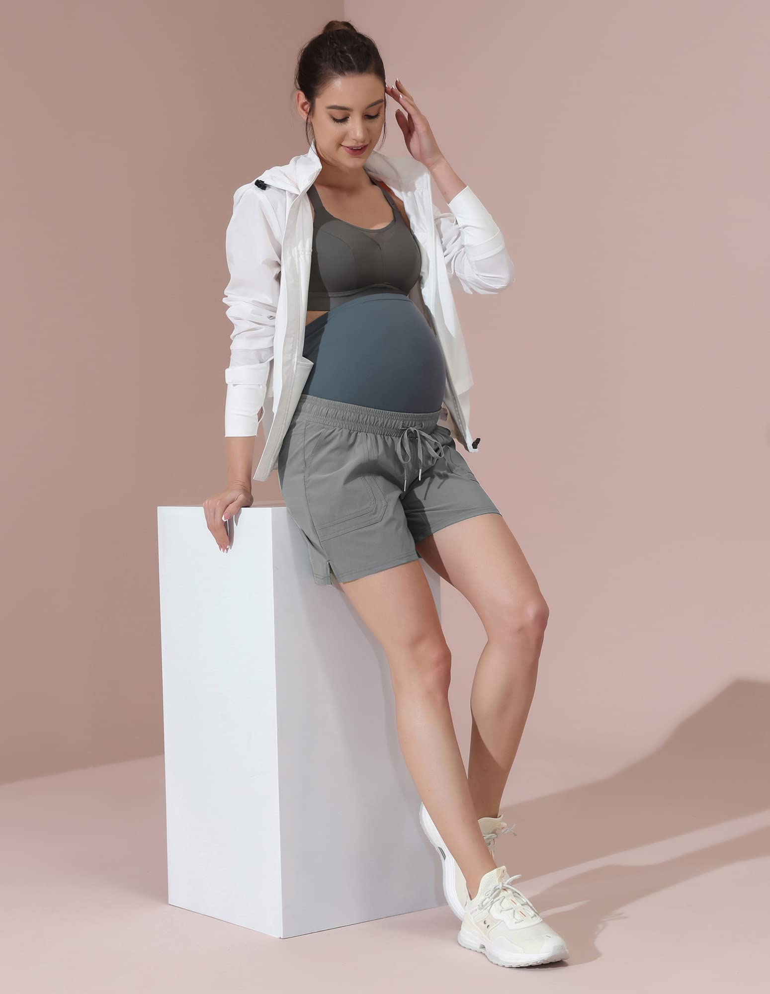 Maacie Pantaloncini Premaman da Donna ad Asciugatura Rapida, Traspiranti e Sportivi, con Tasche per la Fodera