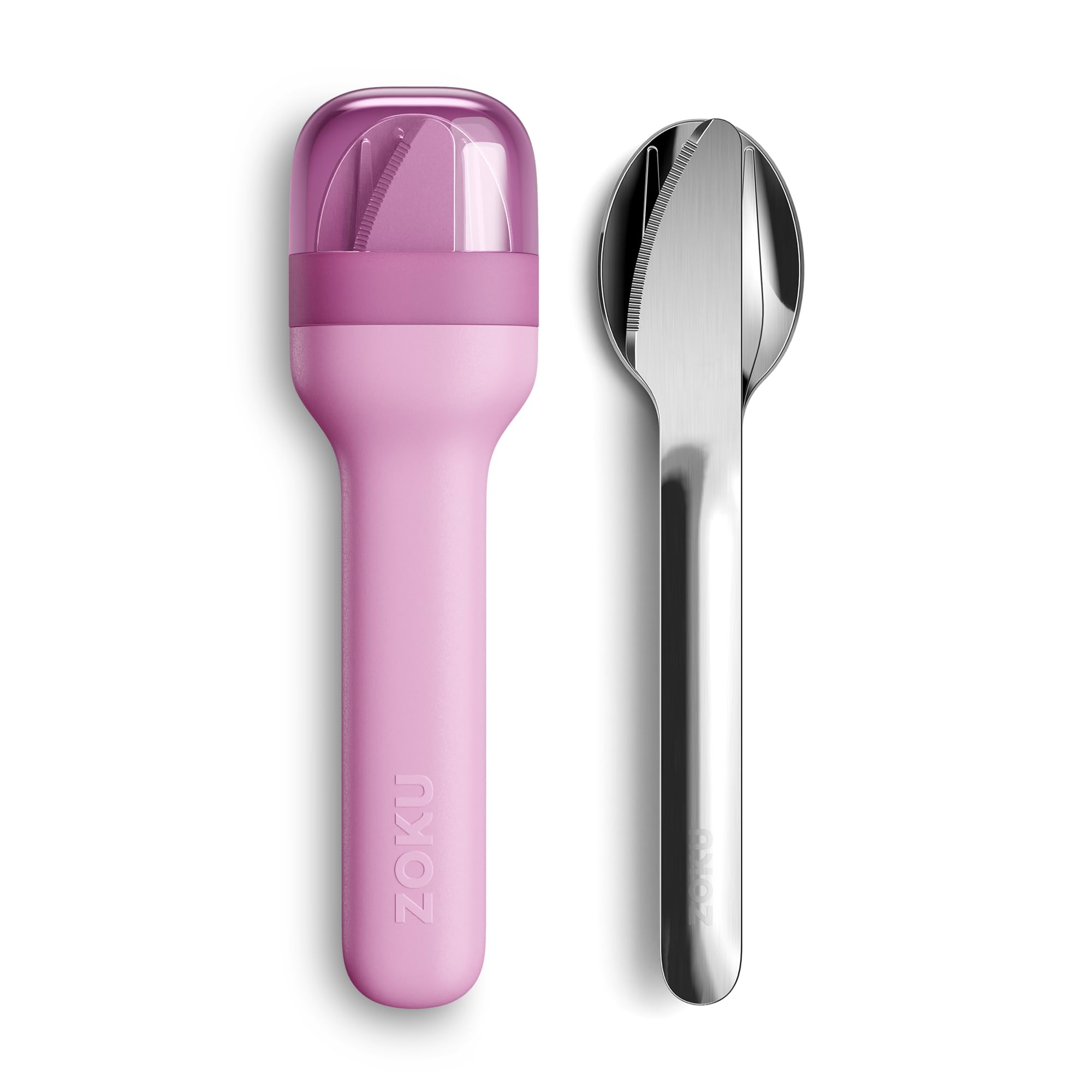 ZOKU Pocket Utensil Set, Purple - Stainless Steel Fork, Knife, and Spoon Nest in Case - Portable Design for Travel, School, Work, Picnics, Camping and