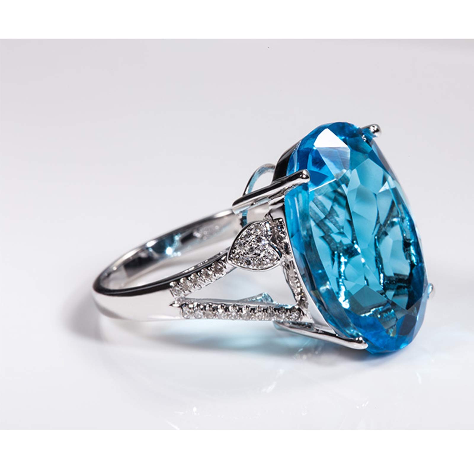 Beydodo Pierścionek z białego złota 750 duży owalny topaz 18,51 ct pierścionek zaręczynowy dla kobiet z diamentem e białe złoto, 54 (17,2), colore: białe złoto, cod. TLLWGZ4245