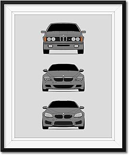 BMW M6 Generations Inspired Poster Print Wall Art of the History and Evolution of the M6 (BMW Car Models: E24, E63 E64, F12 F13) (Unframed)