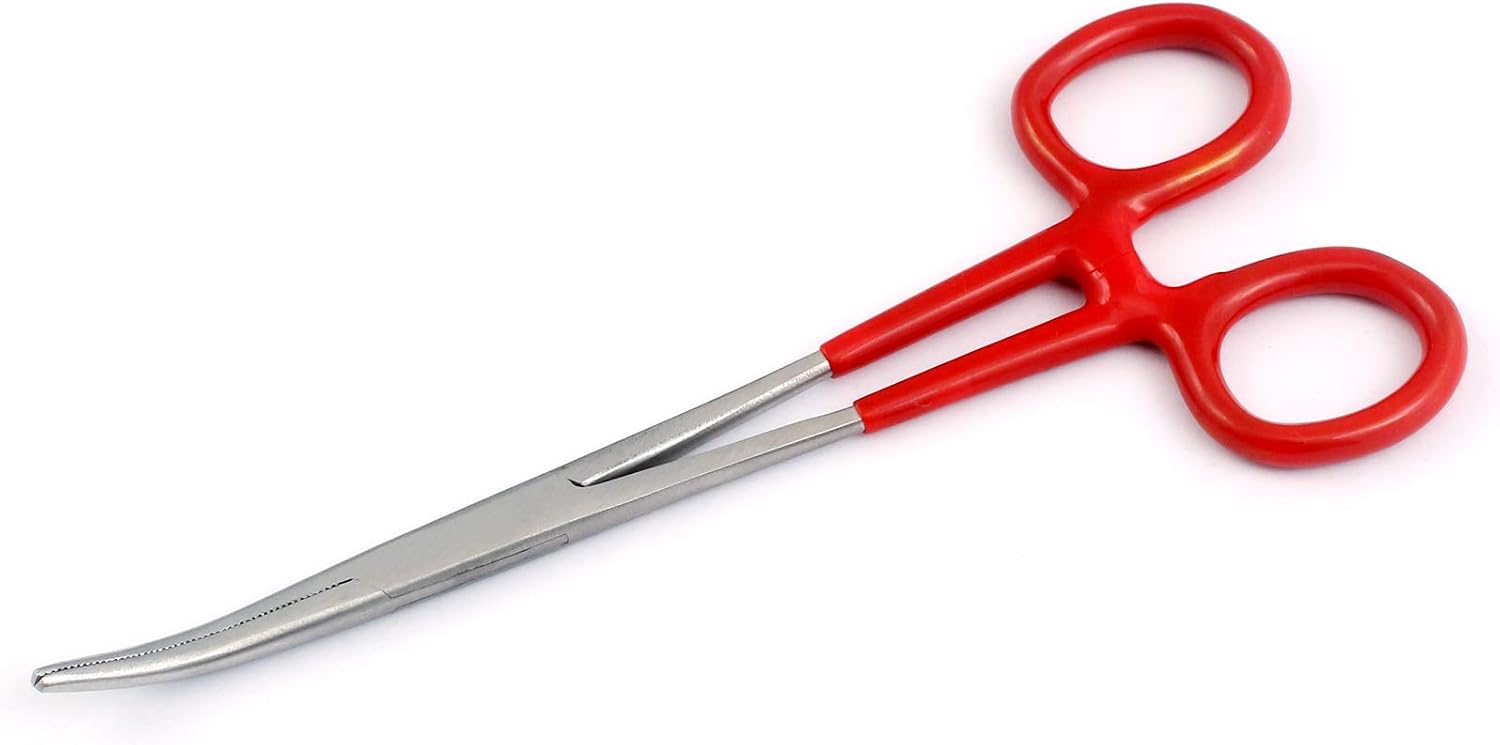 OdontoMed2011® Stainless Steel Hemostat Curved With Plastic Grips Red, 6" Length Dip Handle Hemostat Forceps