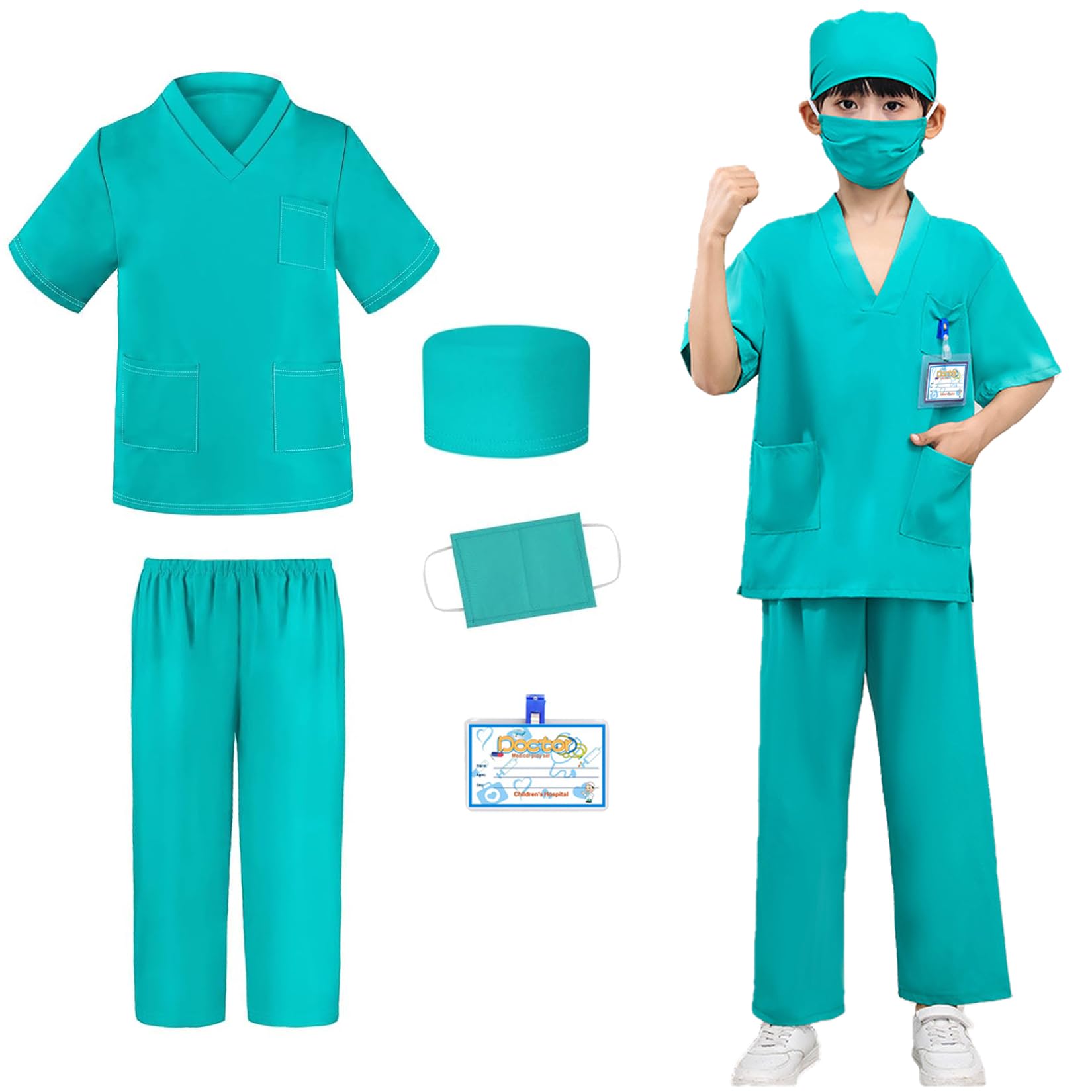 COTATERO Doctor Costume for Kids,Scrubs Role Play Outfit Halloween Dress up for Boys Girl Age 3-12