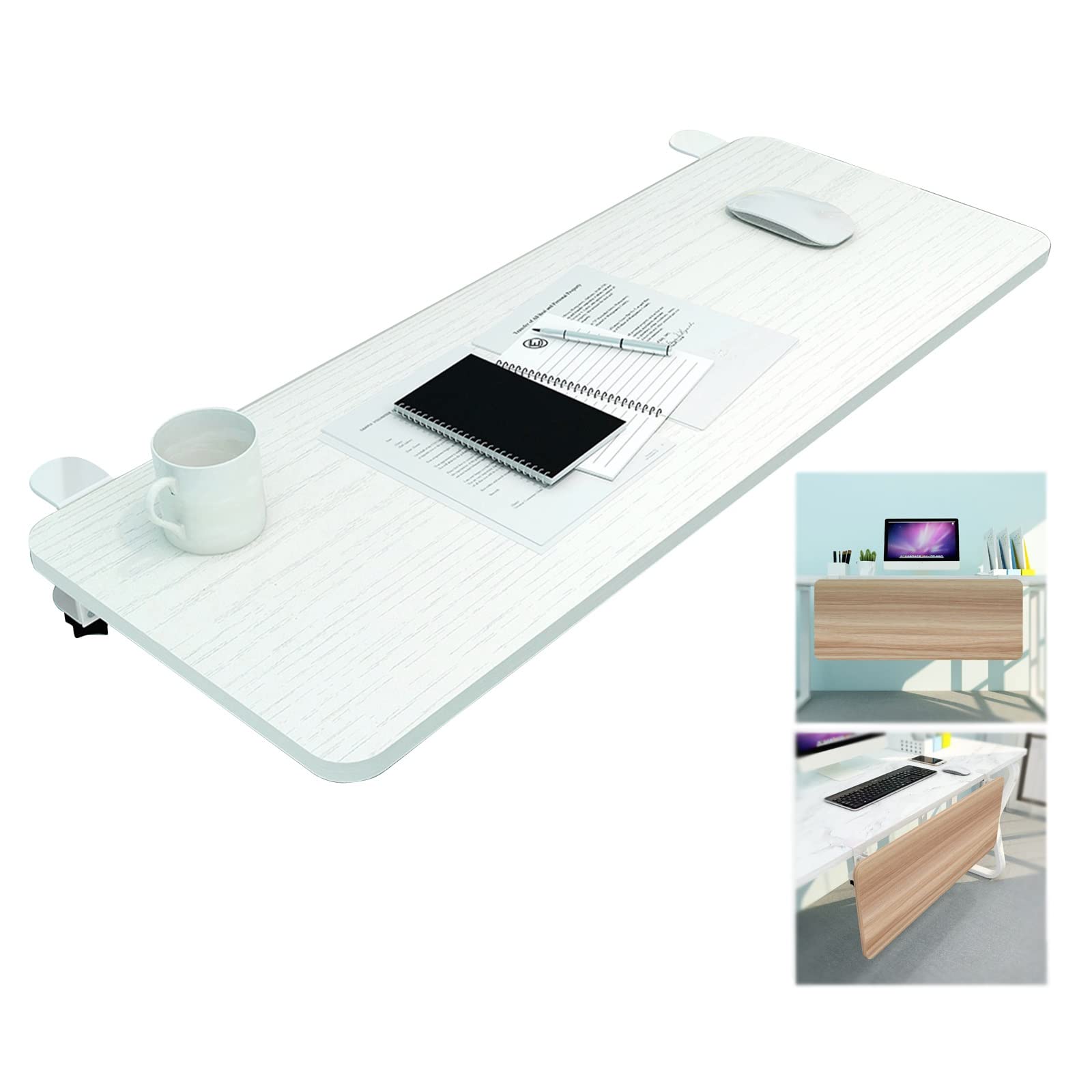 CVJdfhRE desk extender， 90° Foldable Keyboard Tray Wooden Support Shelf, With K-Bracket, Ergonomic Table Arm Elbow For Office(White,75x25cm(30x10Inch))