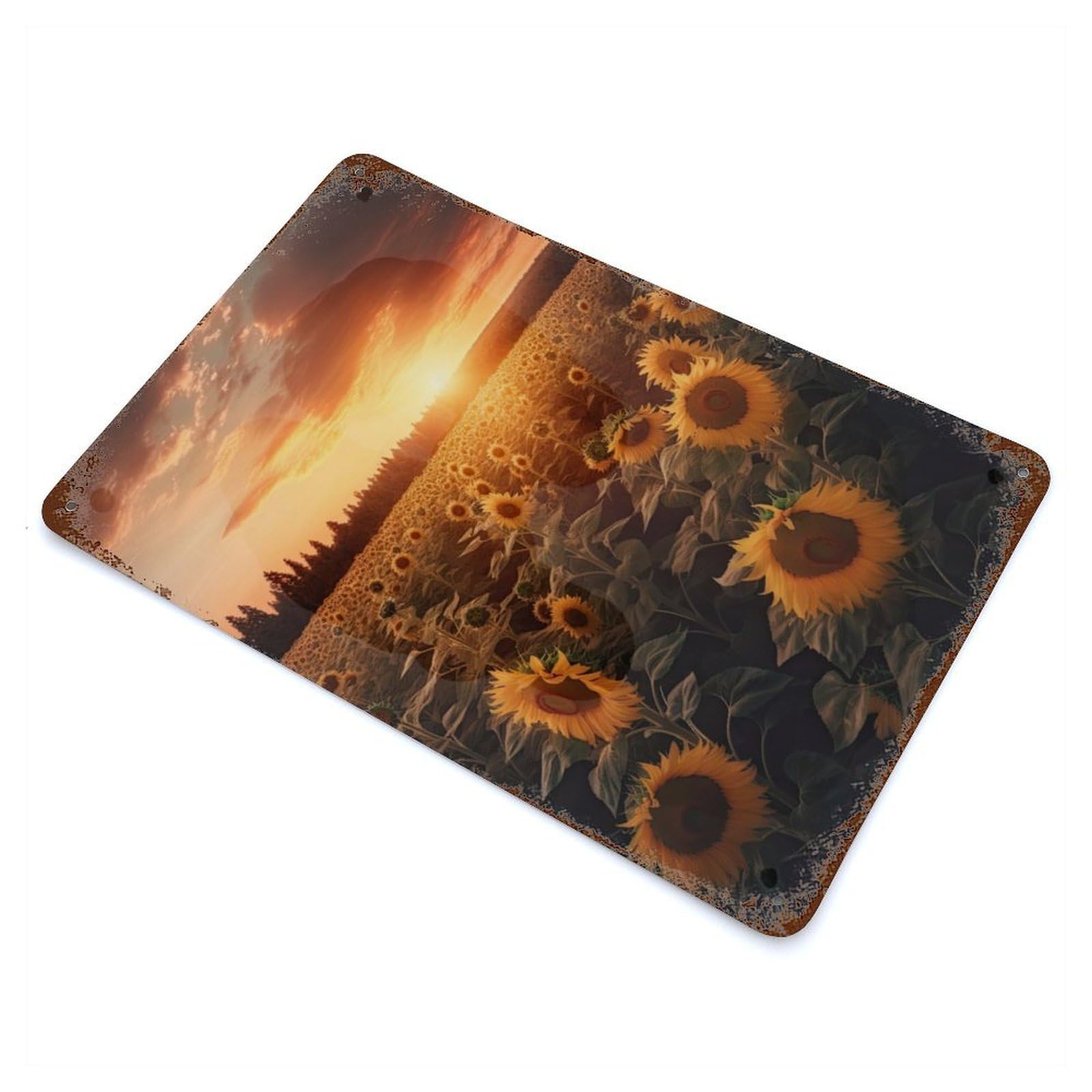 Garage Style Sunflower Field Rustic Tin Plaque 11.8"x7.9", Classic Wall Plaque for Bar And Workshop