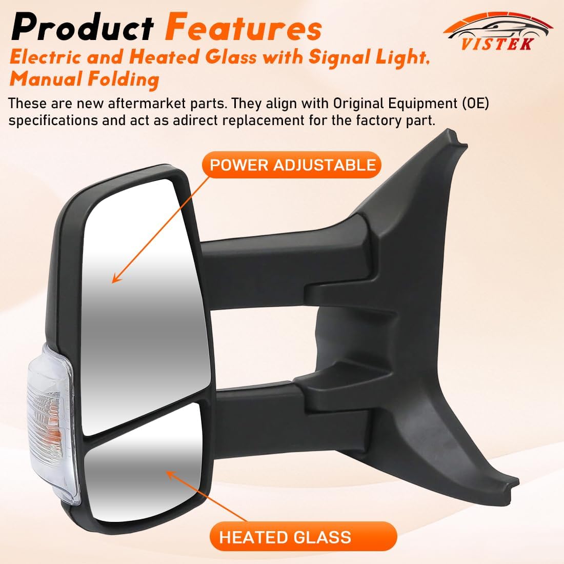 Power Heated Door Mirror & Driver Side View Mirror FIT Ford Transit 150 250 350 350 HD 2014-2024, Long Arm Towing Mirror, Integrated Turn Signal, Replace OE# LK4Z-17682-GB, Left Side Only