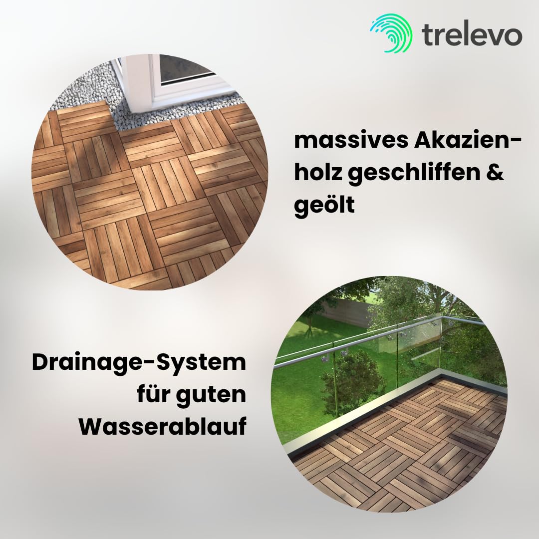 Akazienholz geölt Holzfliese 30x30 cm Bodenbelag mit Drainage Balkonfliesen 11 Stück für 1m²