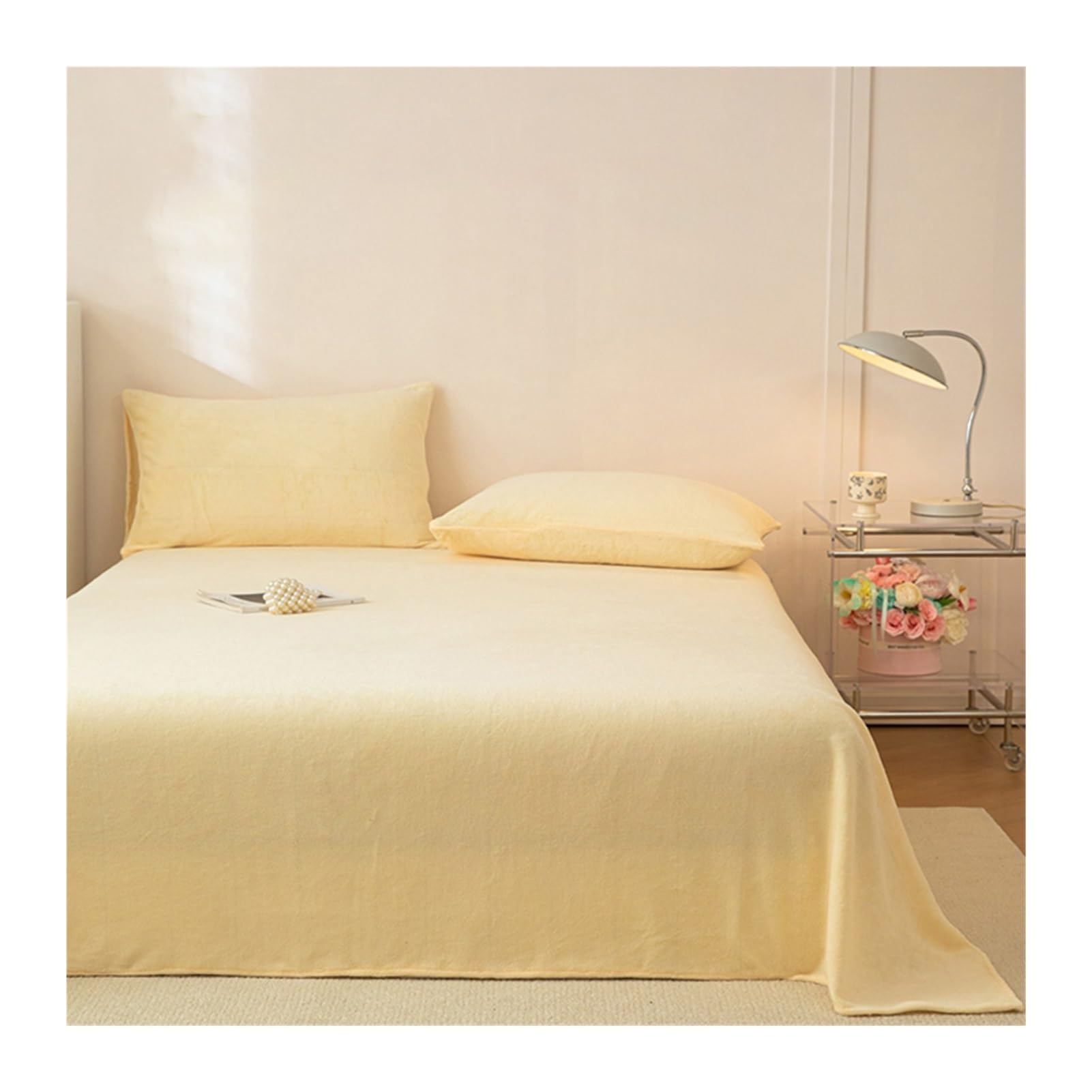 Winter Bettlaken ohne Gummizug 120x230cm bis 230250cm Flauschig Weich Flanell Warm aus Samt-Polar-Mikrofleece Betttuch for Herbst Winter Frühling(Yellow,230x250cm)