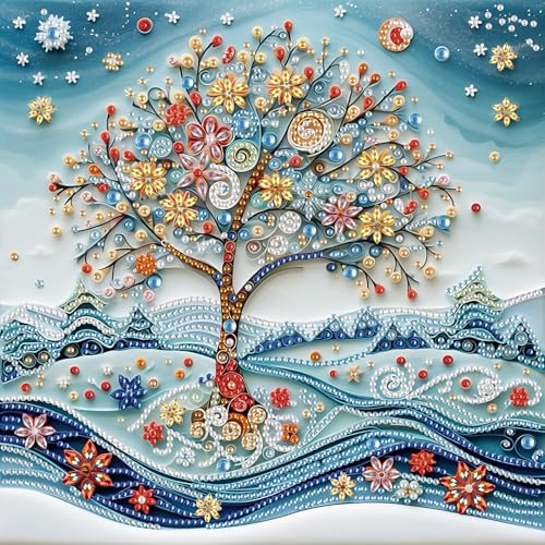 Image of AiYuanzsh 5D Special Shape Diamond Art Kits for Beginners, Snowy Tree Diamond Painting Kits for Adults, Crystal Rhinestones Diamond Painting for Home Wall Decoration Gift 12x12 inch /30x30 cm