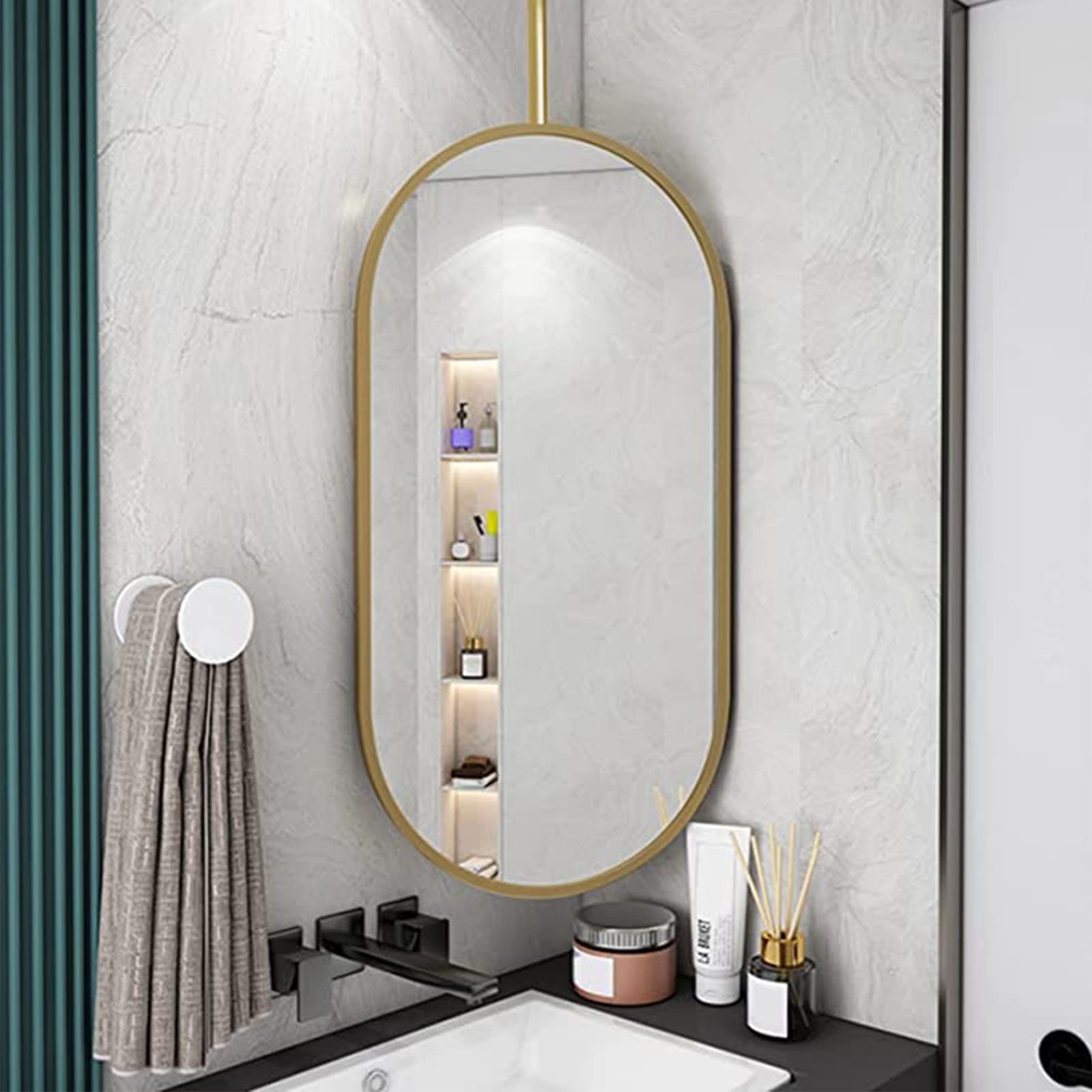 Miroir de salle de bain suspendu 50x70cm, grand miroir mural entrée et salon