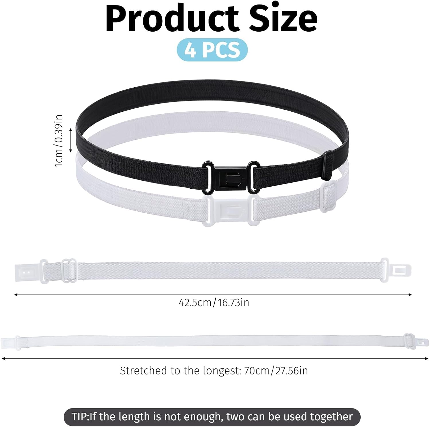 4 PCS Crop Tuck Band Adjustable Shirt Tuck Band Women Stretchy Invisible Crop Top Bands Waist Belt for Tucking Shirts Sweaters (Black White) - Image 3