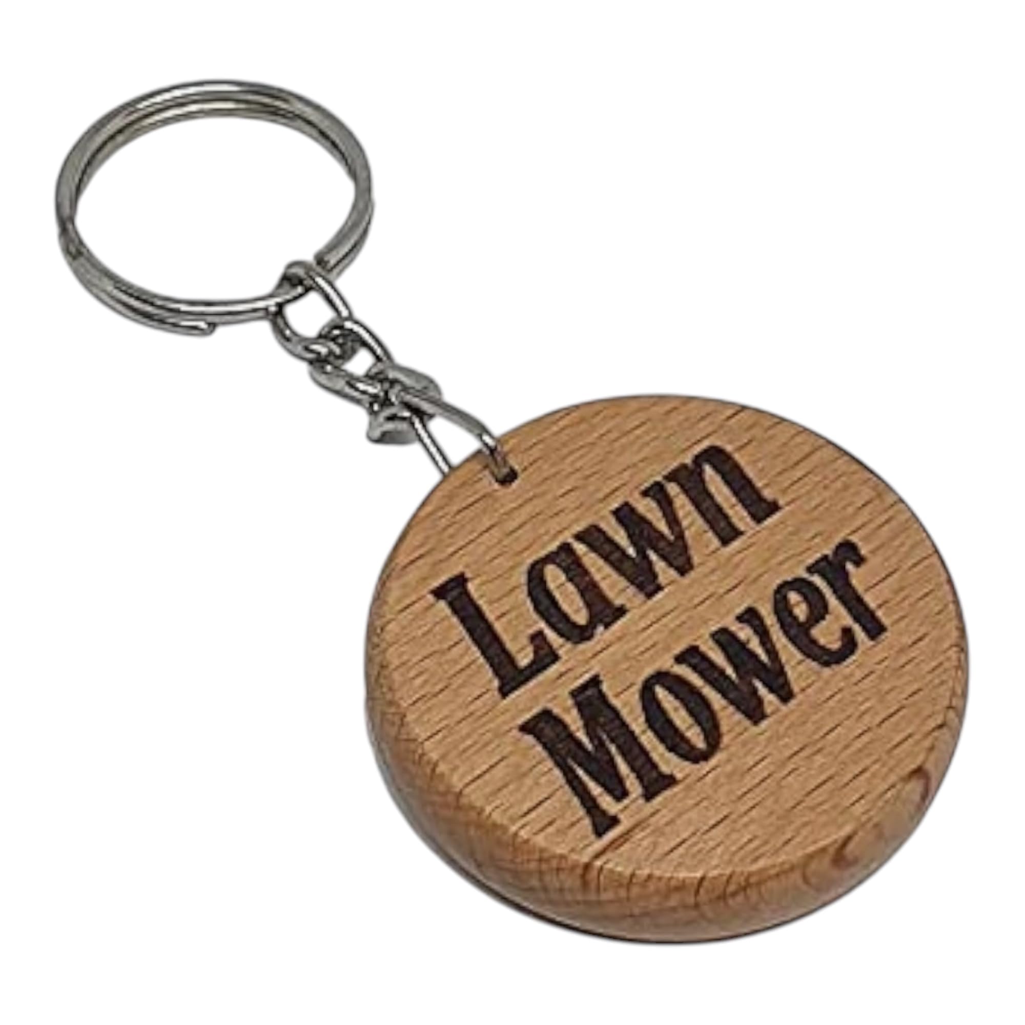S M Gift Shop Brown Lawnmower Lawn Mower Engraved Wooden Keyring Keychain Key Tag Fob