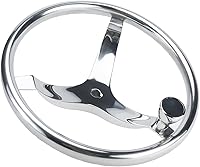 Vista 5 de YaeMarine Volante de barco marino de acero inoxidable de 3 radios de 13-12" de diámetro con tuerca de 58"-18 y perilla giratoria para Seastar