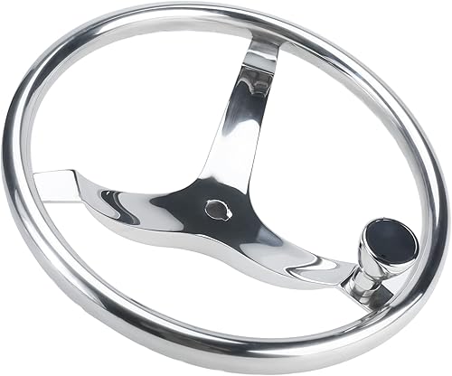 Miniatura 5 de YaeMarine Volante de barco marino de acero inoxidable de 3 radios de 13-12" de diámetro con tuerca de 58"-18 y perilla giratoria para Seastar y