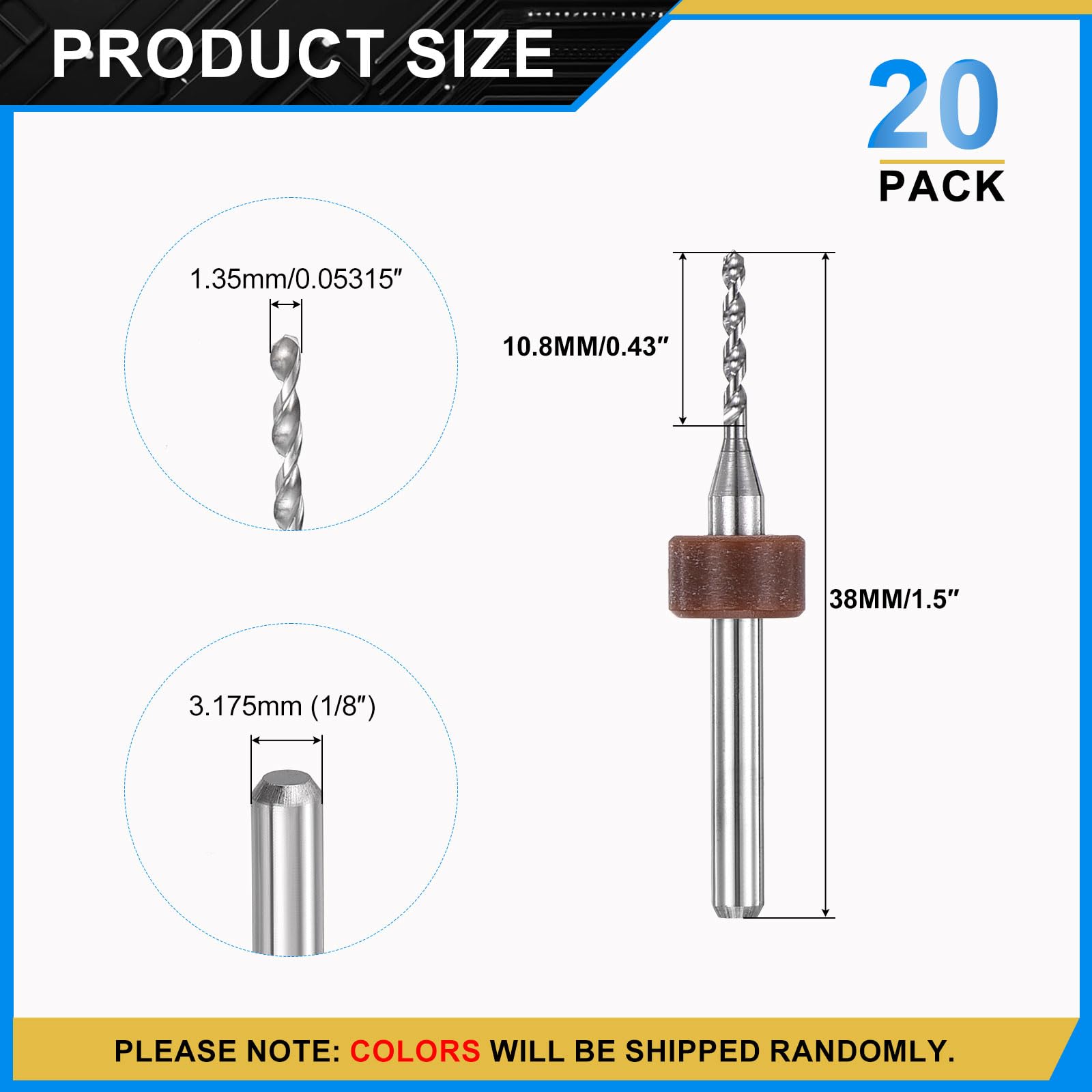 PATIKIL 20 Pack 1.35mm Micro Drill Bits 1/8" Shank Carbide Tungsten Steel 135° Mini Small Bits Print Circuit Board Drilling Tool for CNC Engraving Precision Machinery - Image 2