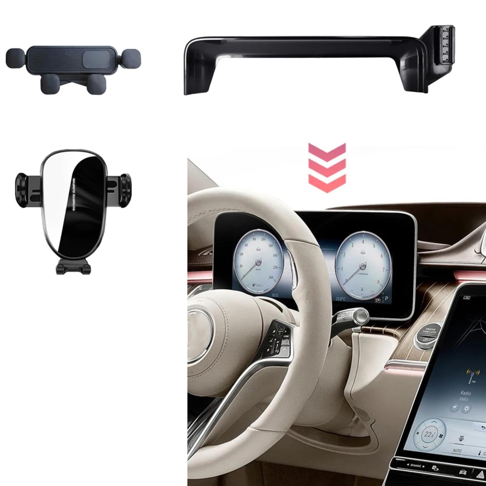 Soporte Móvil Coche para Mercedes-Benz Clase S W223 2021-2024, Soporte para teléfono para Coche Panel de Pantalla de 12.3 Pulgadas Base Fija Soporte para teléfono móvil