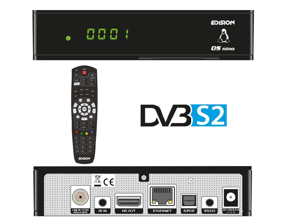 Edision OS NINO+ Full HD Satelliten Linux E2 Receiver schwarz inkl. Wlanabel und HDMI Kabel